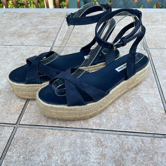 Miu Miu Suede Platform Espadrilles, Blue, Women's - Picture 6 of 13